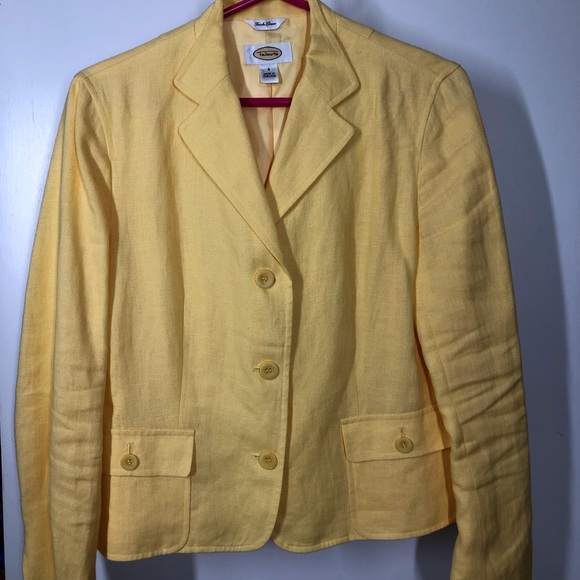 Talbots Irish Linen Jacket Butter Yellow Size 4 Four Buttons, Two Pockets Lined - Picture 2 of 8